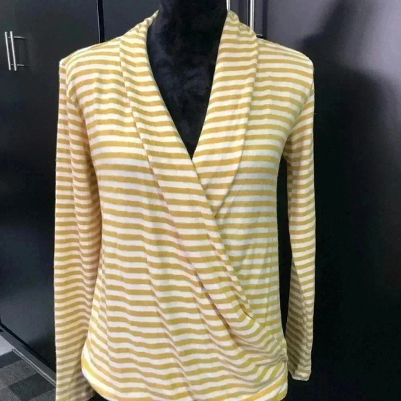 Mesh & Lace V-neck wrap front,elastic hem line,horizontal stripe,cuddly soft - Picture 1 of 10